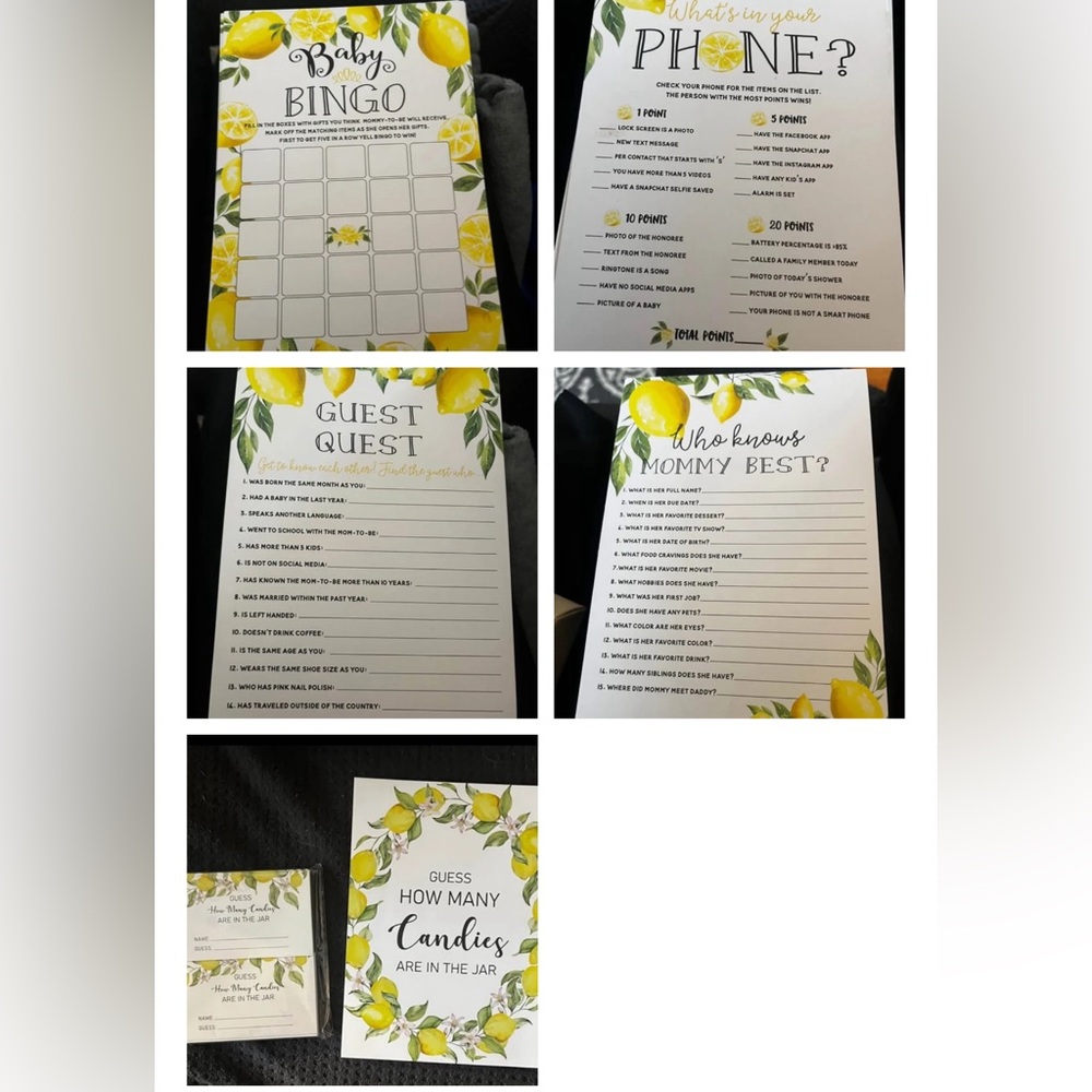 Lemon Themed Baby Shower Game Set